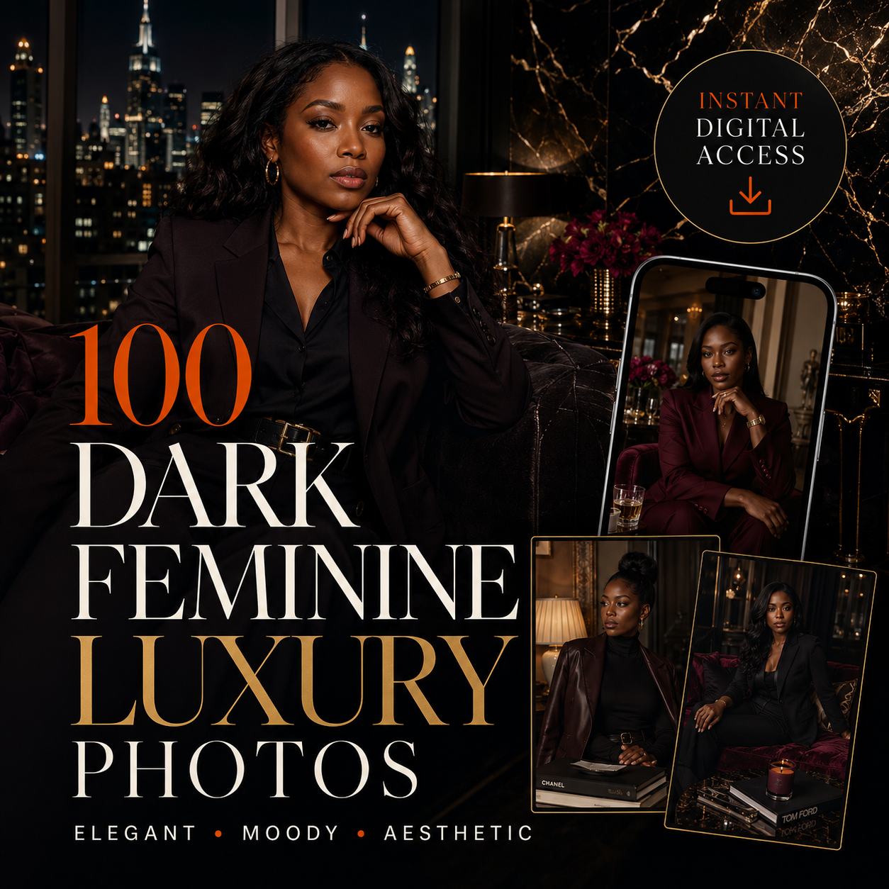 100 Dark Feminine Luxury Aesthetic Photo Bundle