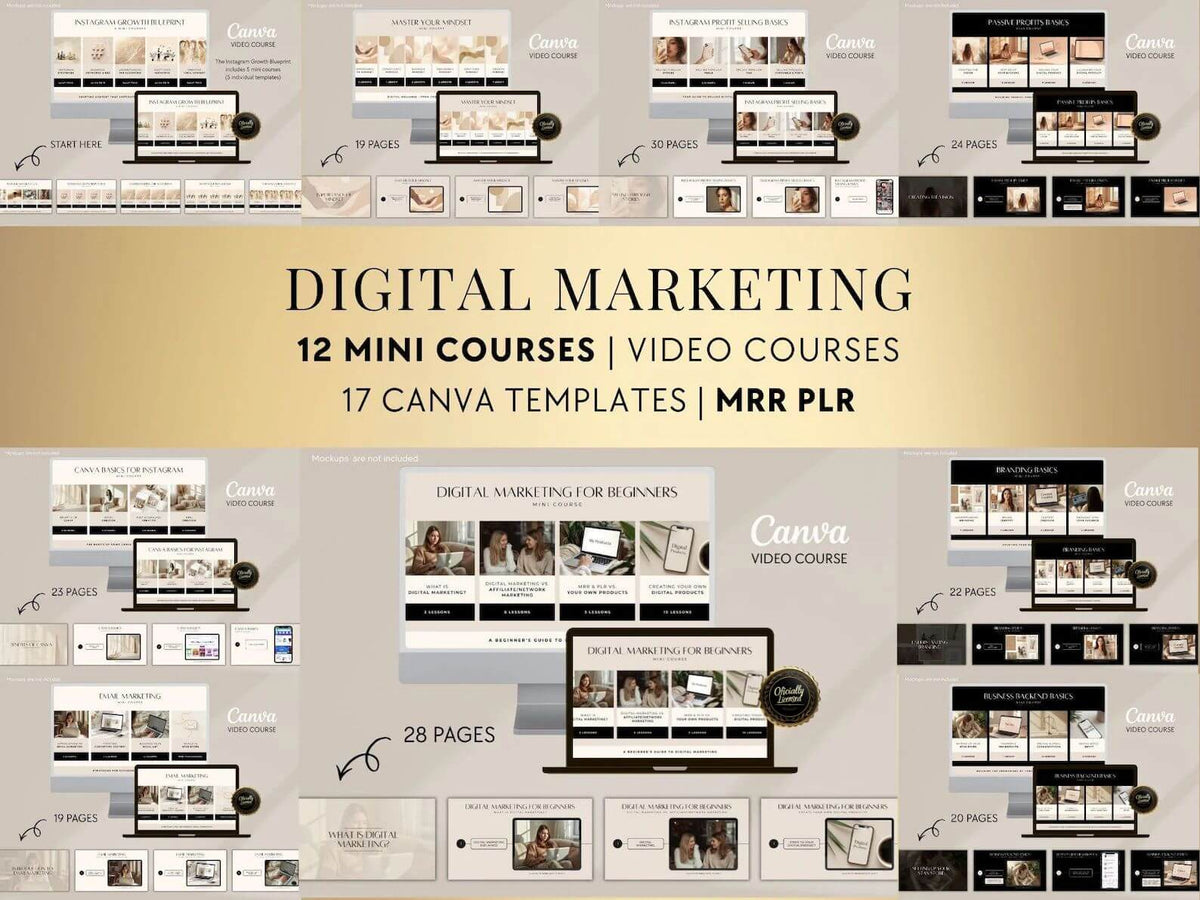 12 Ready-Made Video Courses with Resell Rights+ 17 Canva Templates