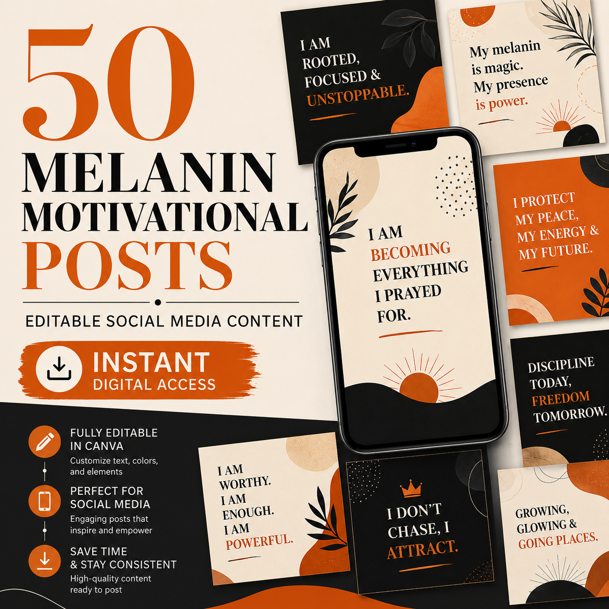 50 Melanin Motivational Posts – Editable Social Media Templates
