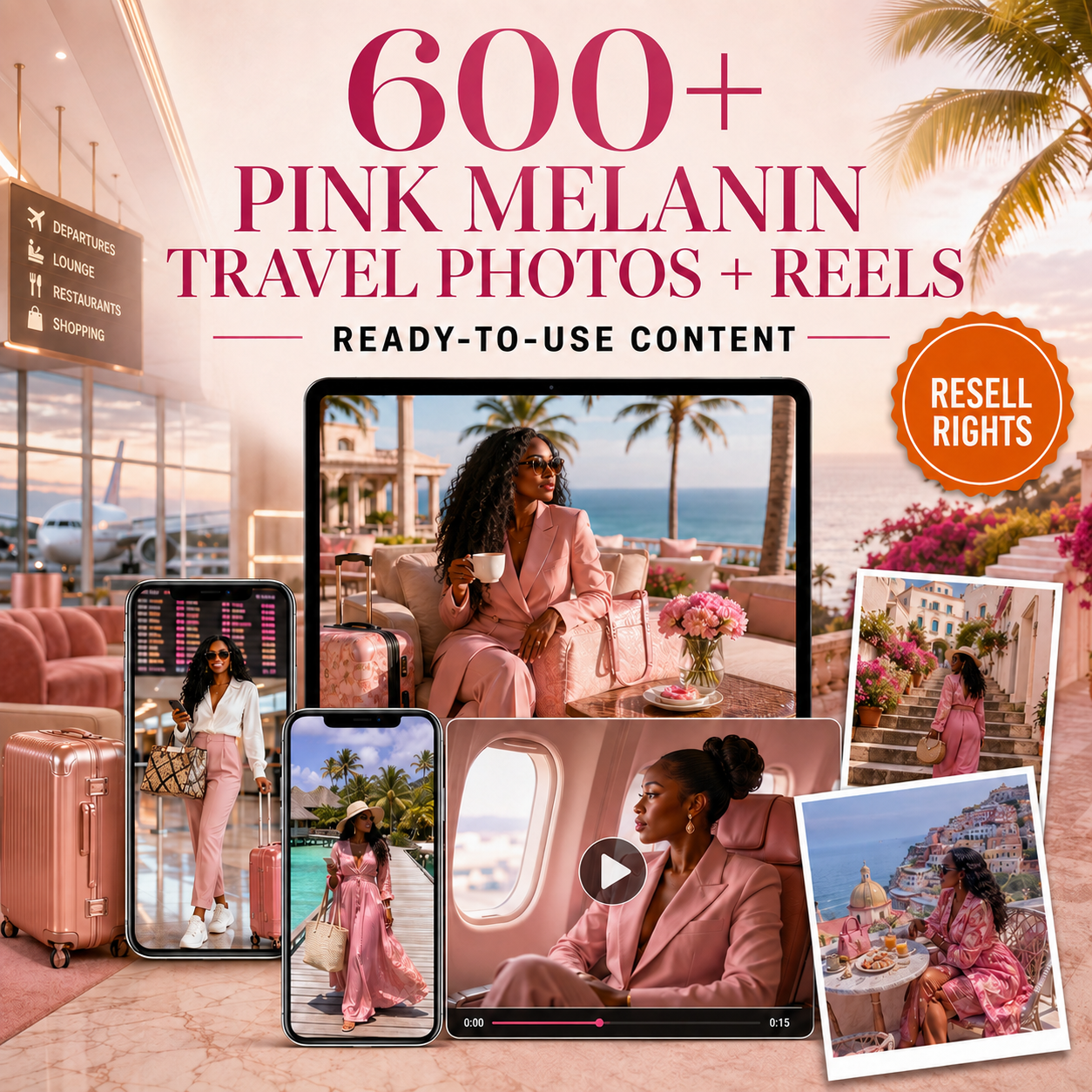 600+ Pink Melanin Travel Photos + Reels – Resell Rights