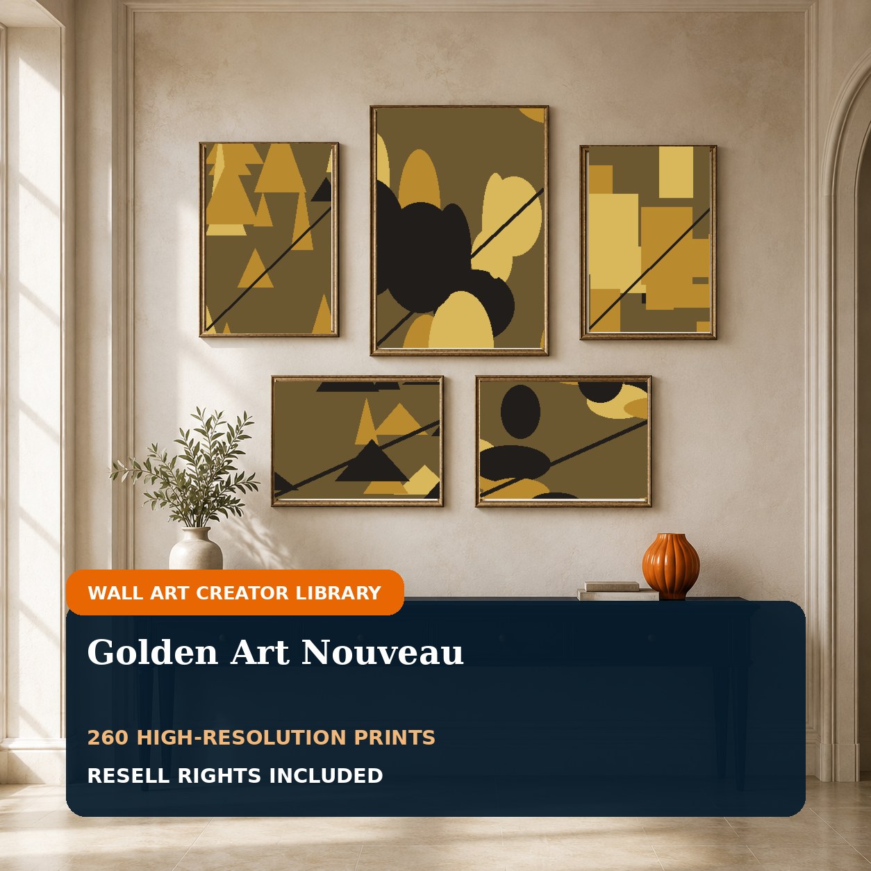 Golden Art Nouveau wall art bundle cover