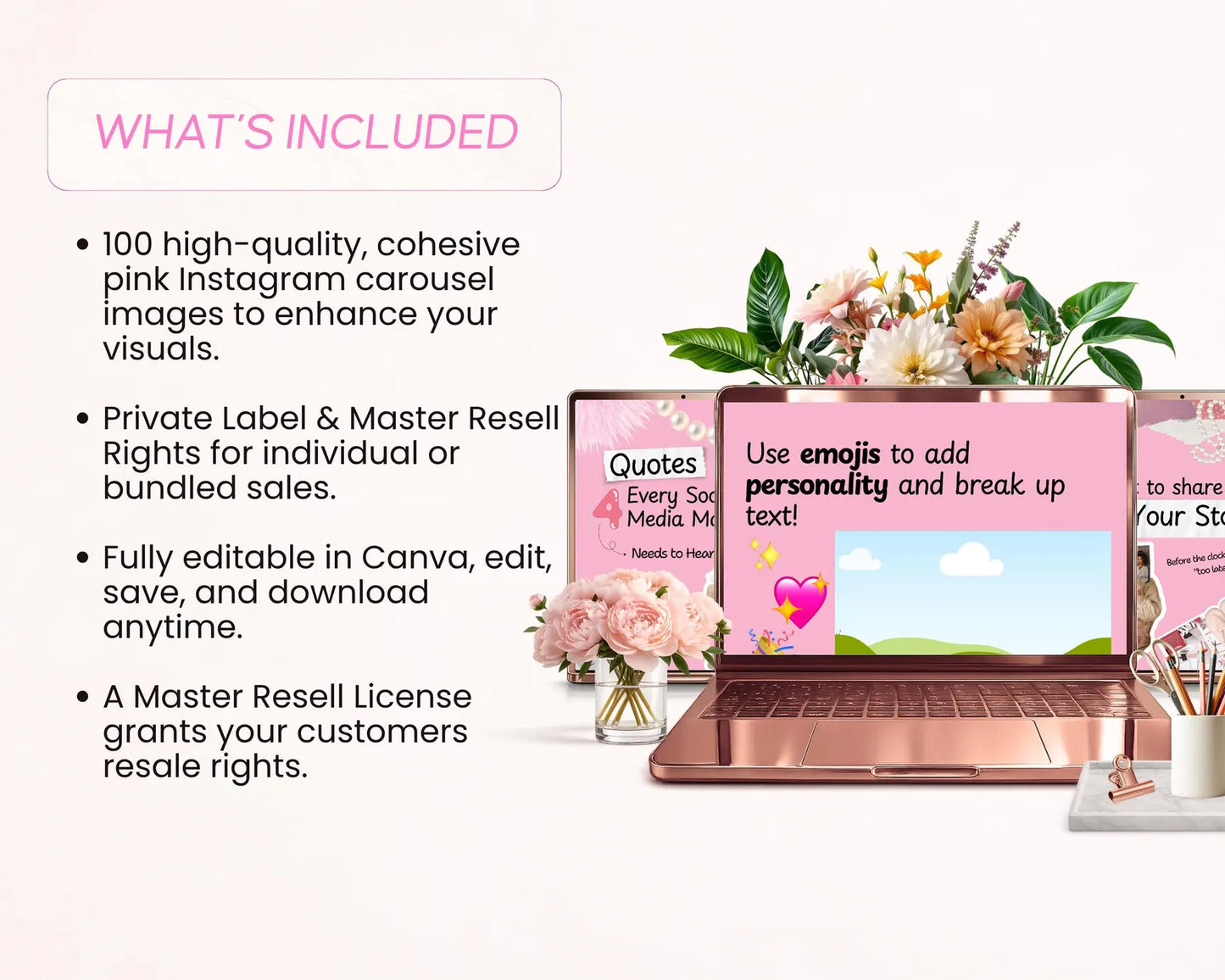 100 Pink Instagram Carousel Templates Bundle