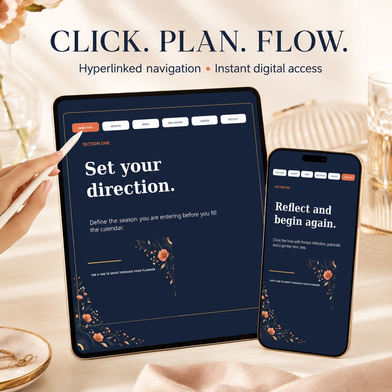 Hyperlinked navigation inside the Intentional Week Digital Planner