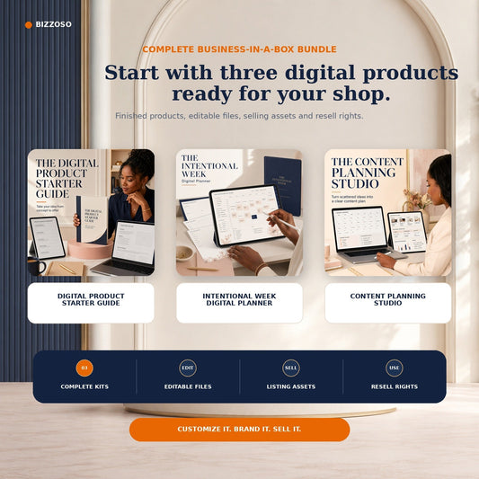 Complete Business-In-A-Box Bundle with three ready-to-sell digital products