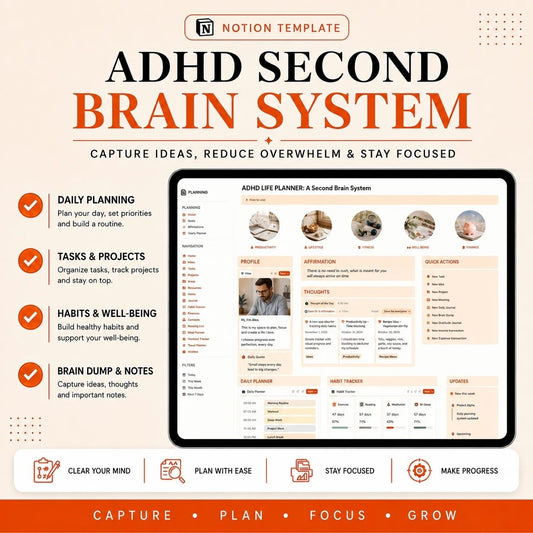 FocusFlow OS | ADHD Second Brain Notion Life System with Resell Rights