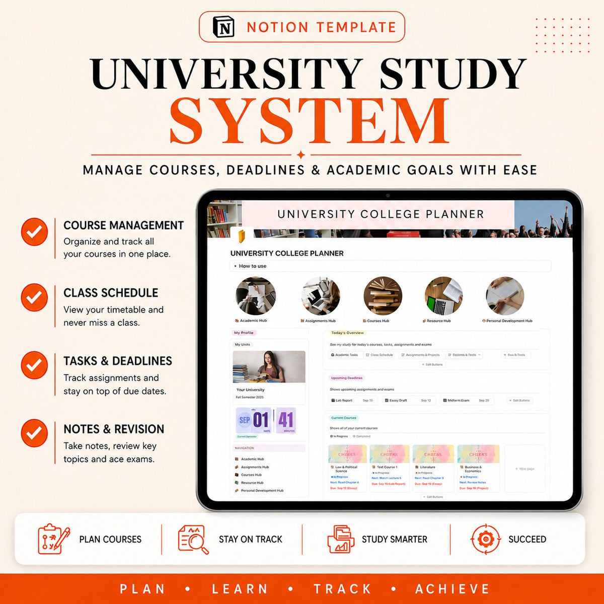Academia OS | Notion Student and University Dashboard dashboard features and benefits