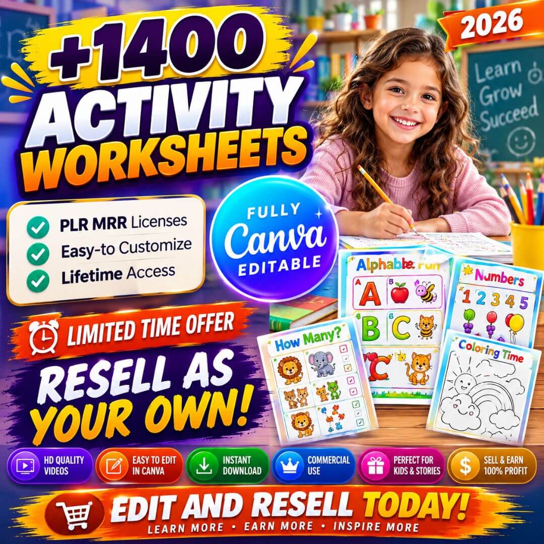 Kids Activity Worksheet Bundle with Resell Rights