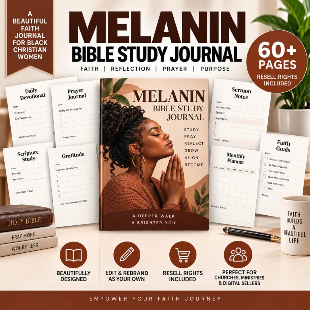 Melanin Bible Study Journal Bundle: 2027 Dated + Undated, Editable & Printable with Resell Rights