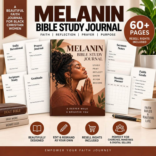 Melanin Bible Study Journal Bundle: 2027 Dated + Undated, Editable & Printable with Resell Rights