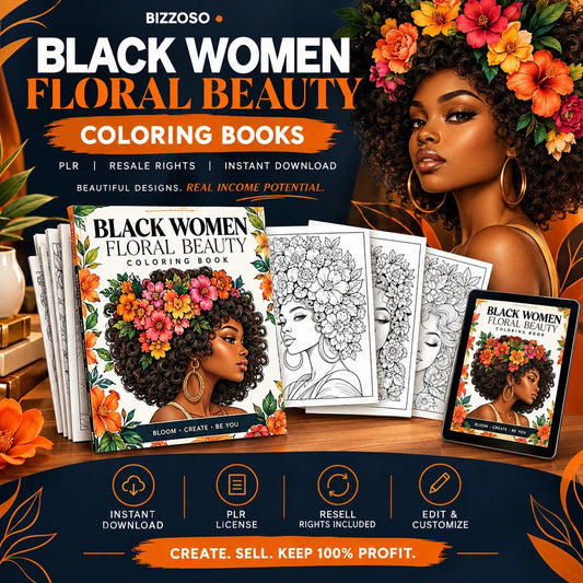 Black Women Floral Beauty Coloring Book - Resell Rights Included