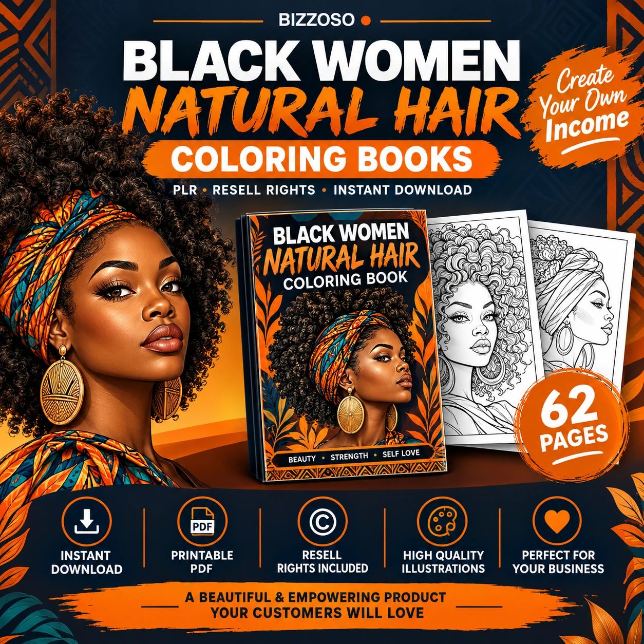 Black Girl Natural Hair Coloring Book - Resell Rights Included