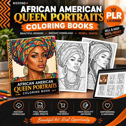 African Queen Portraits Coloring Book - Resell Rights Included