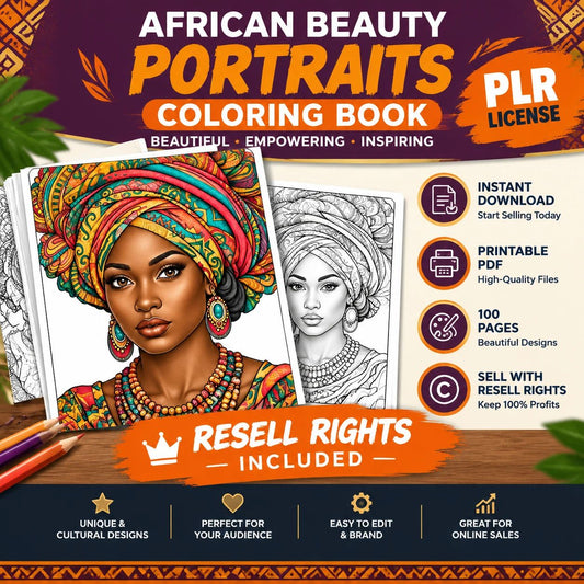 African Beauty Portraits Coloring Book - Resell Rights Included