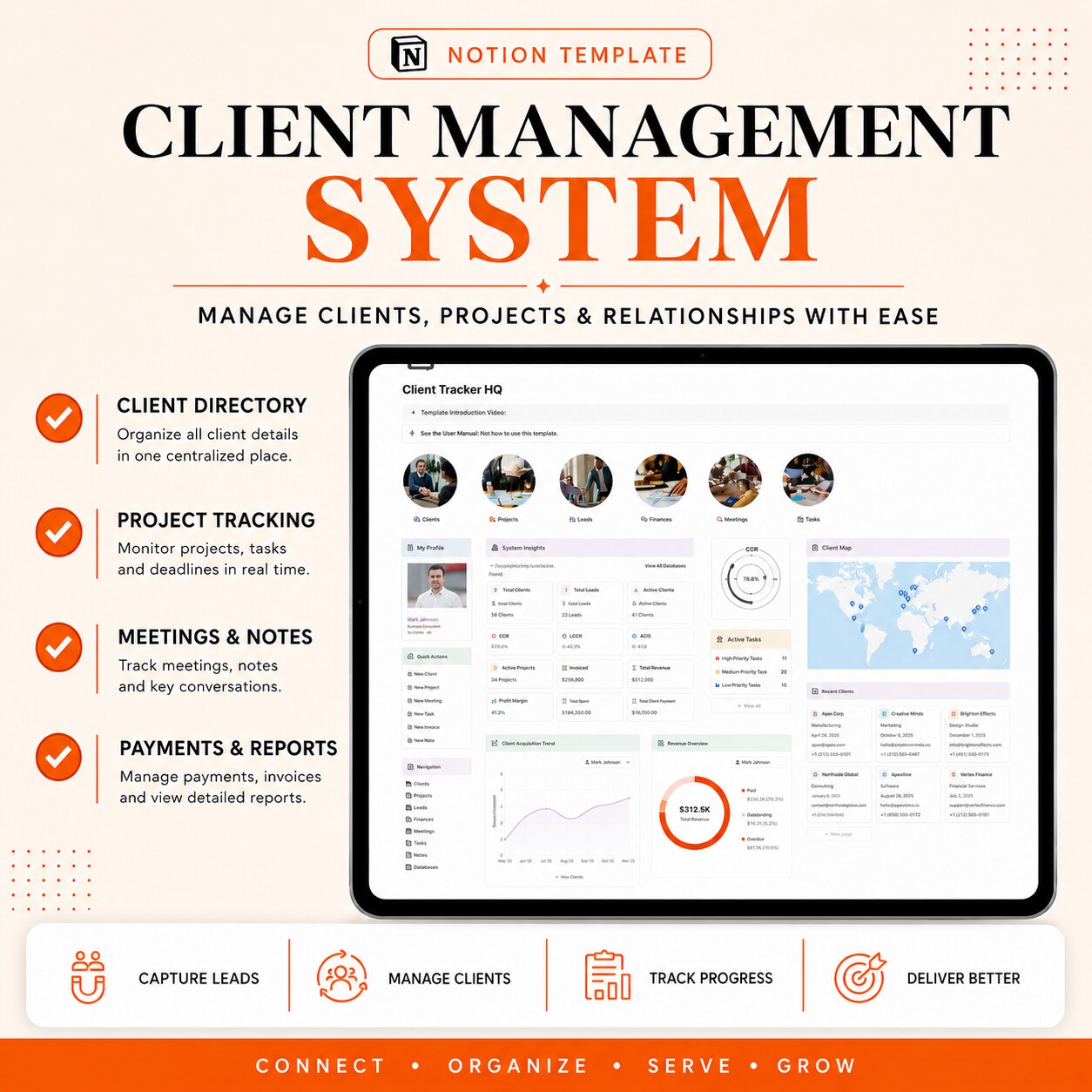 ClientFlow CRM | Notion Client Management Dashboard dashboard features and benefits