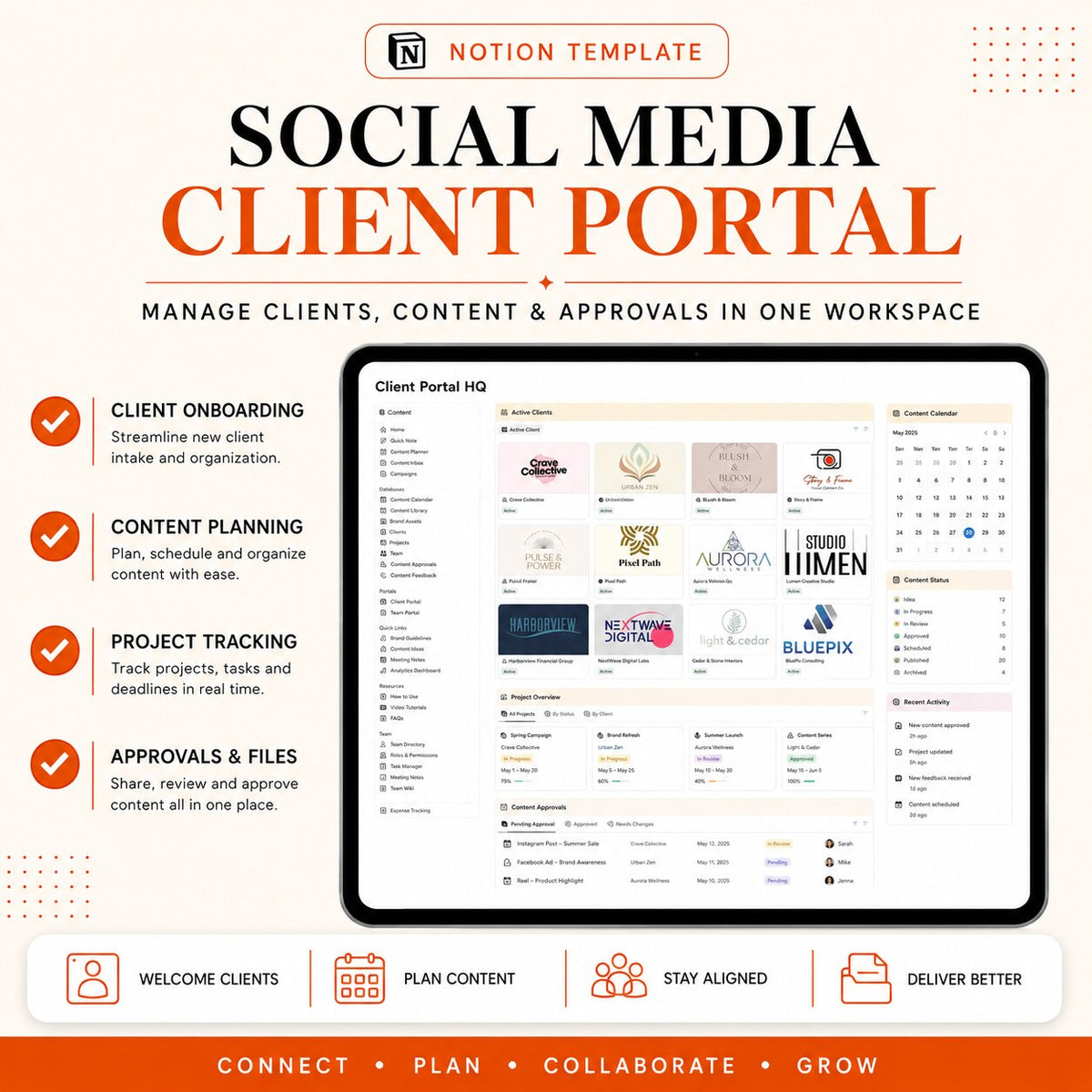 ClientPortal OS | Notion Workspace for Social Media Managers dashboard features and benefits