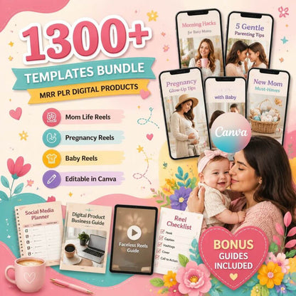 1300+ Viral Motherhood Reels Canva Templates | Mom Life, Pregnancy & Baby Content PLR &MRR Bundle