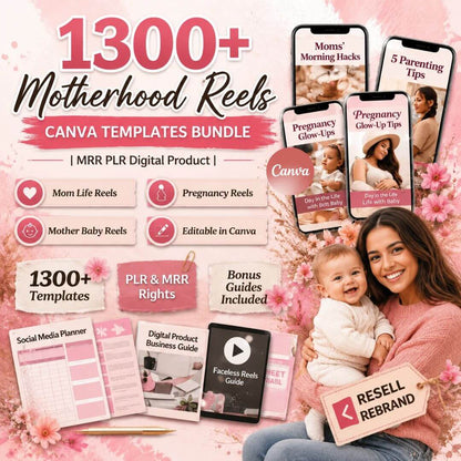 1300+ Viral Motherhood Reels Canva Templates | Mom Life, Pregnancy & Baby Content PLR &MRR Bundle