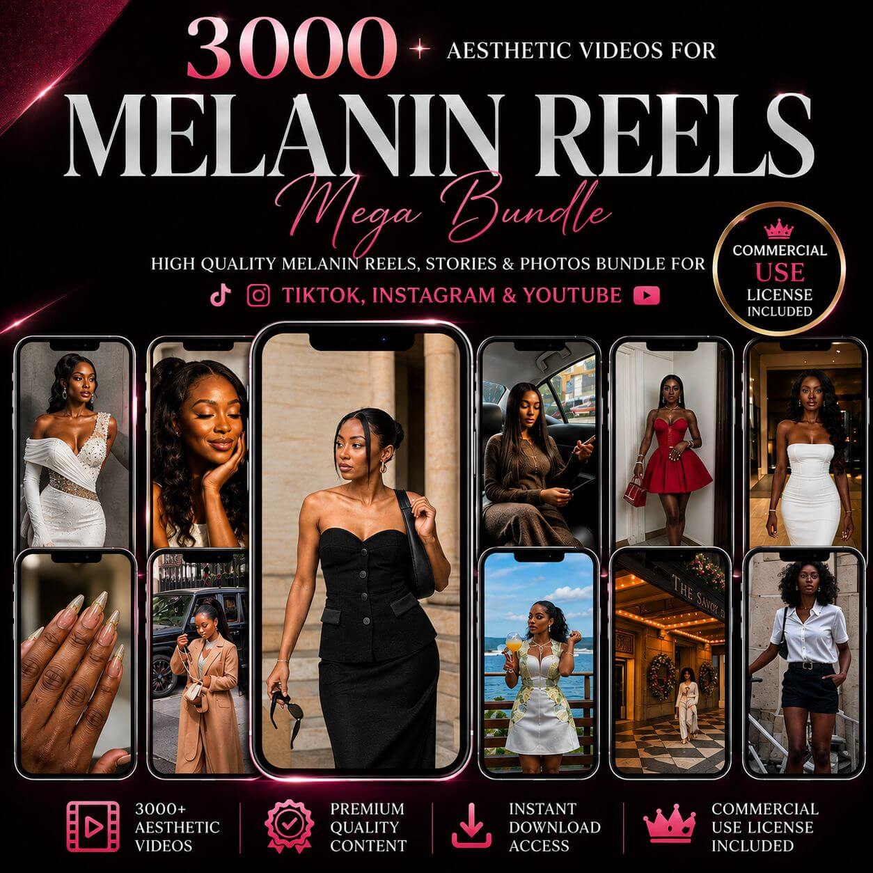 3,000+ Melanin Luxury Content Bank | Faceless Reels for Social Media