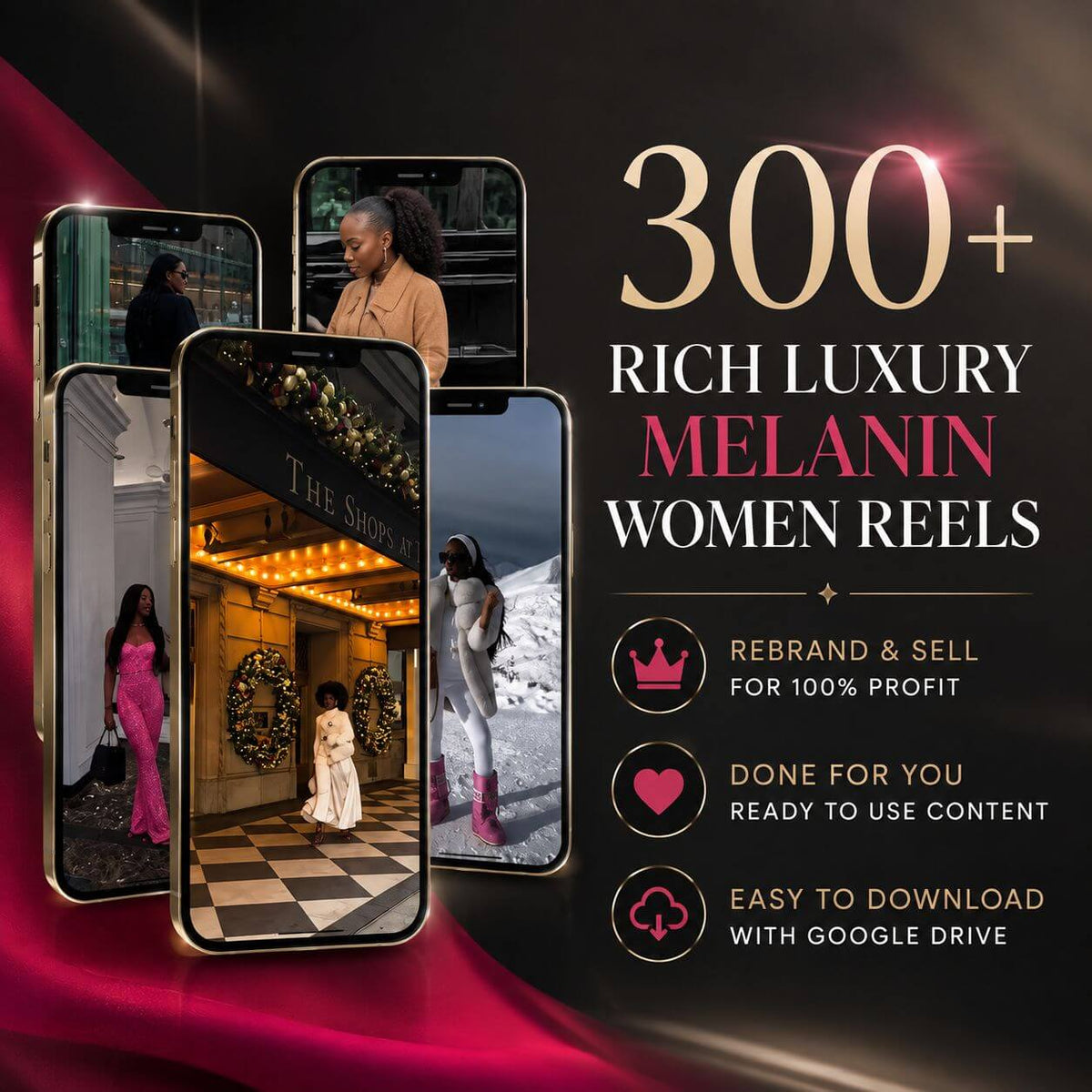 3,000+ Melanin Luxury Content Bank | Faceless Reels for Social Media
