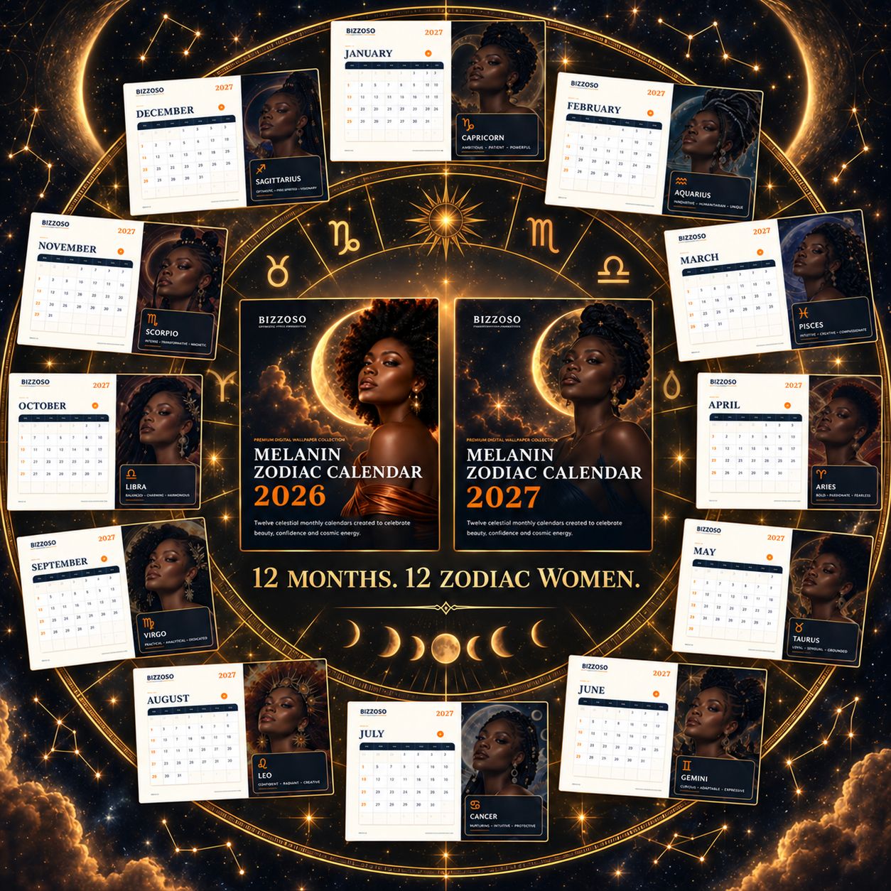 Year 2027 Melanin Zodiac Calendars | Resell Rights Included