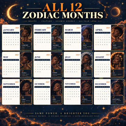 Year 2027 Melanin Zodiac Calendars | Resell Rights Included