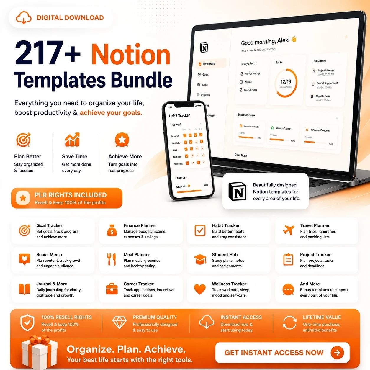 Entire Notion Library: Over 200+ Notion Templates | Resell Rights Included