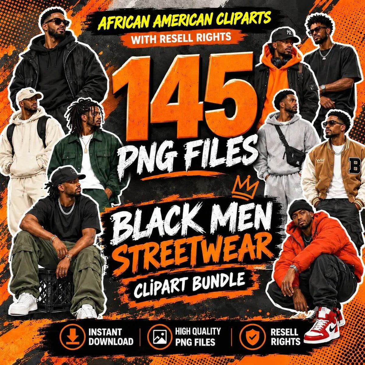 Black Men Streetwear Clipart Bundle - 145 PNG Images