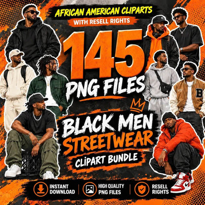 Black Men Streetwear Clipart Bundle - 145 PNG Images