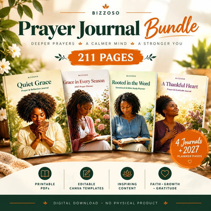 Prayer Journal Bundle for Black Women | 211 Pages + 2027 Planner | PDF & Canva
