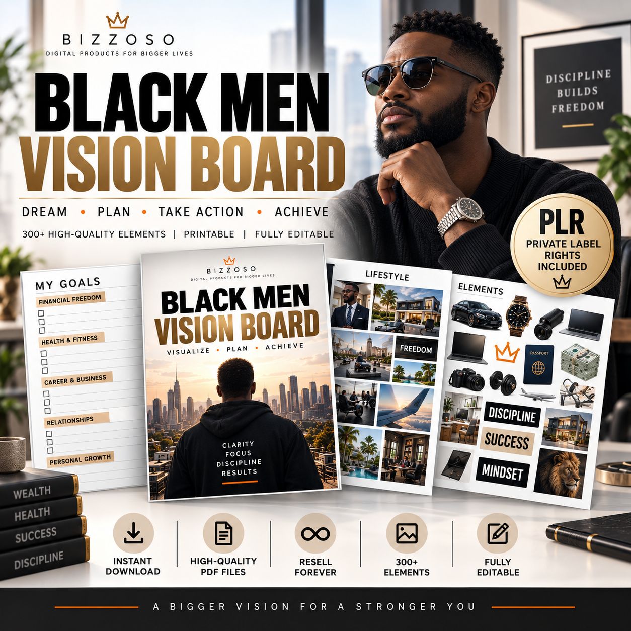 Vision Board Kit for Black Men: Built With Purpose | Resell Rights Included