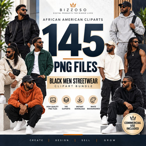 Black Men Streetwear Clipart Bundle - 145 PNG Images