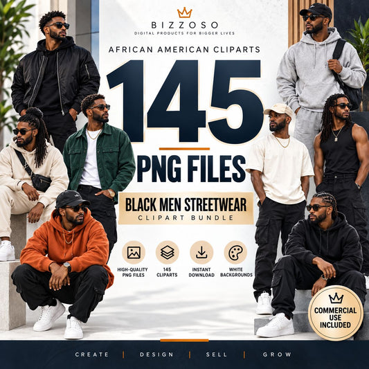 Black Men Streetwear Clipart Bundle - 145 PNG Images