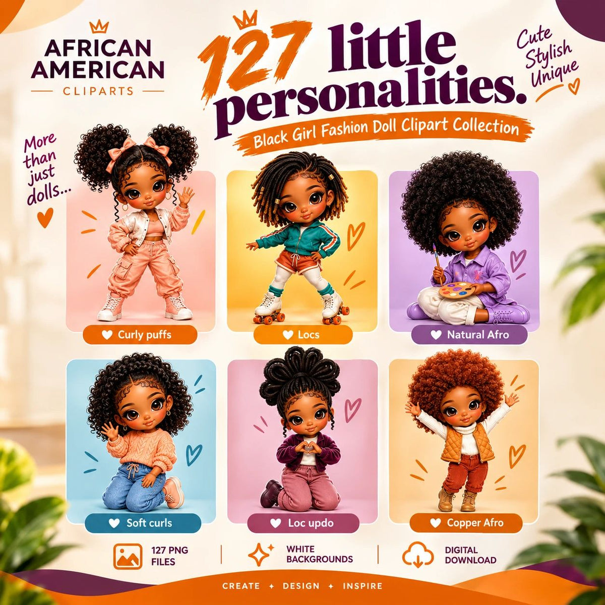 Black Girl Fashion Doll Clipart Bundle - 127 PNG Images