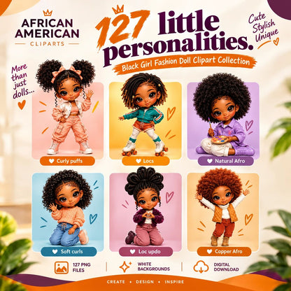 Black Girl Fashion Doll Clipart Bundle - 127 PNG Images