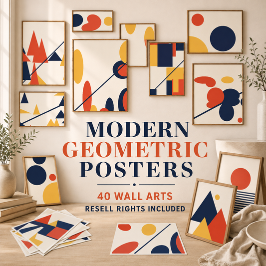 Modern Geometric Posters wall art collection overview with resell rights included