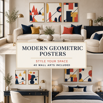 Modern Geometric Posters wall art styled in living room office and bedroom