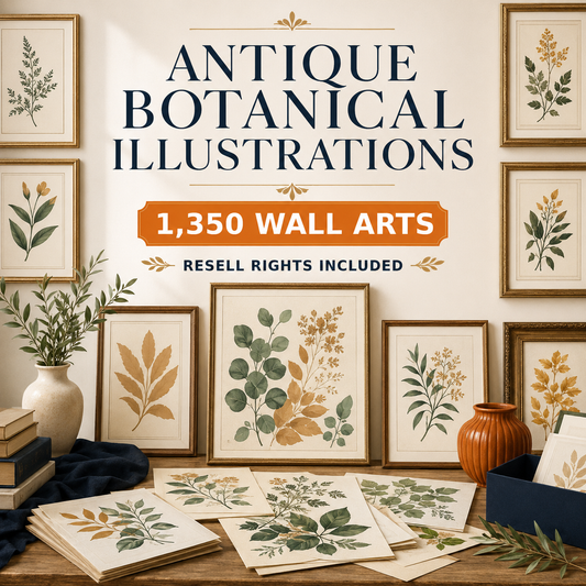 Antique Botanical Illustrations wall art collection overview with resell rights included