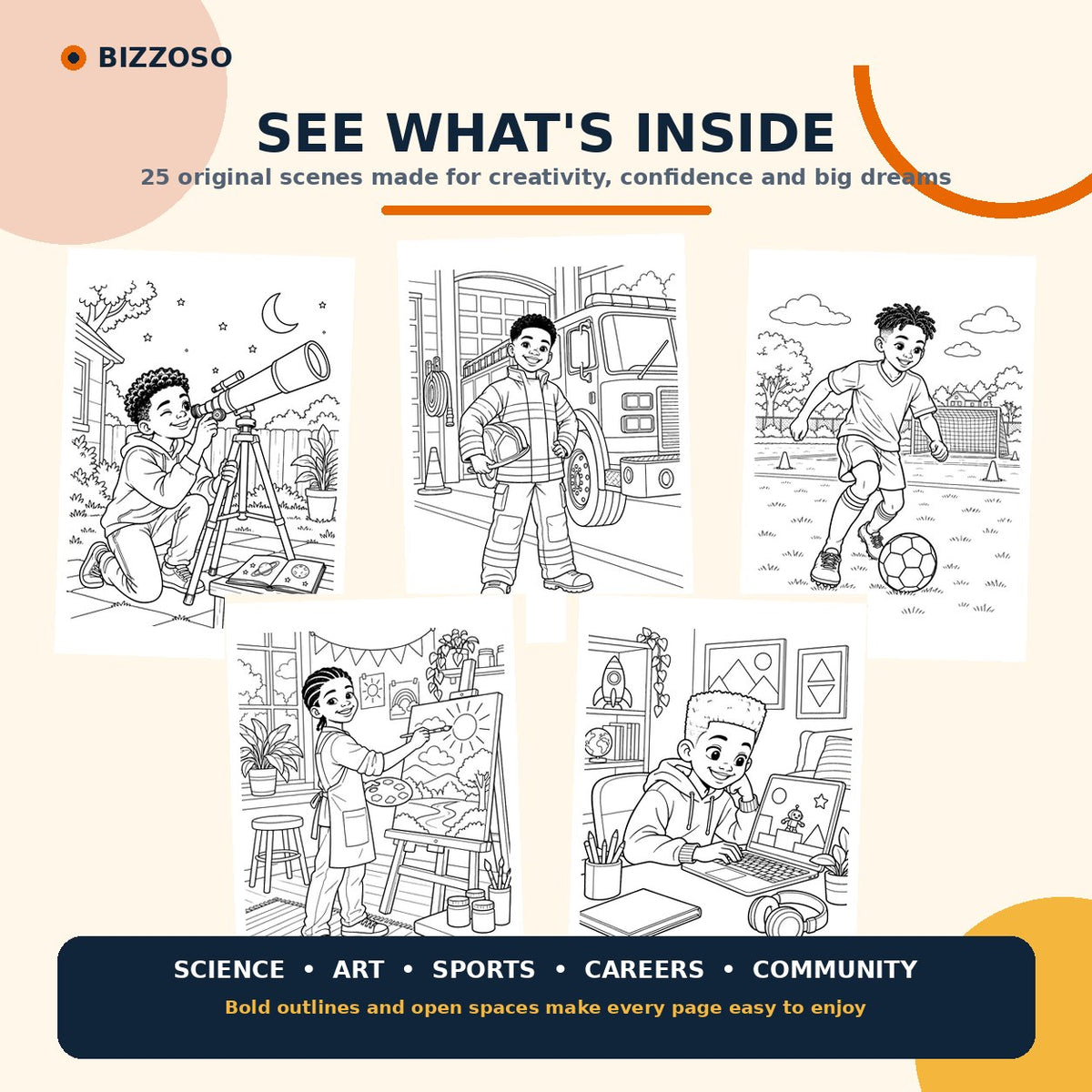 Inside the Brilliant Black Boys Coloring Book with five printable coloring pages