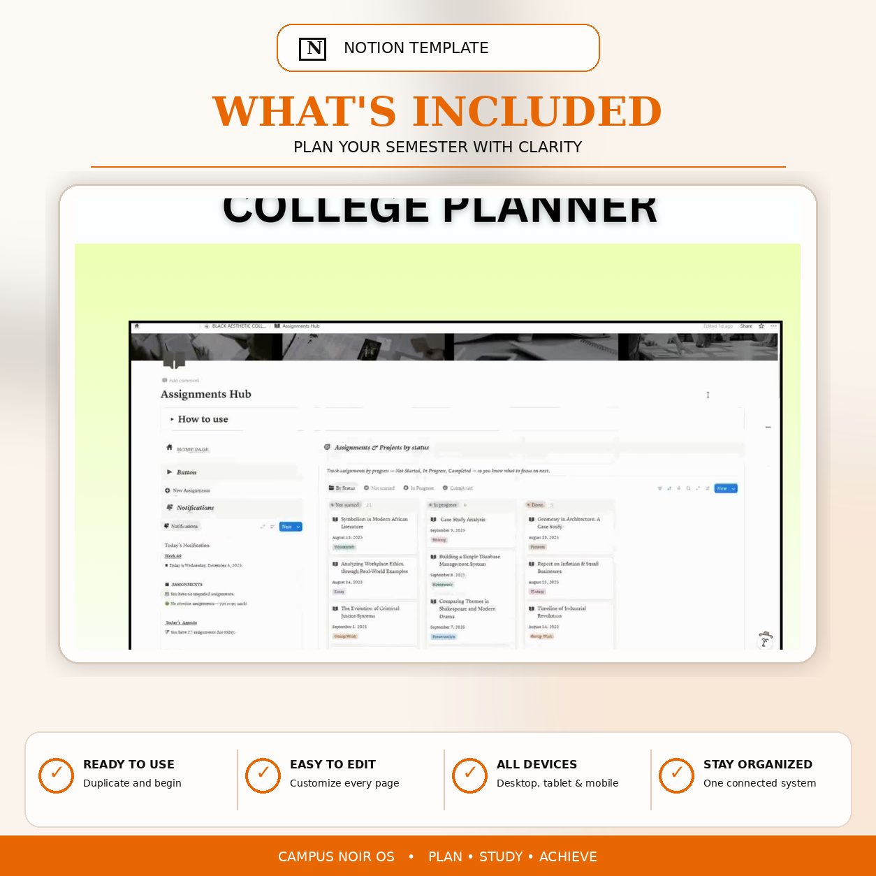 Campus Noir OS Notion college planner product image 2