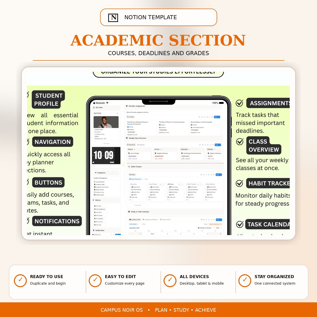 Campus Noir OS Notion college planner product image 4