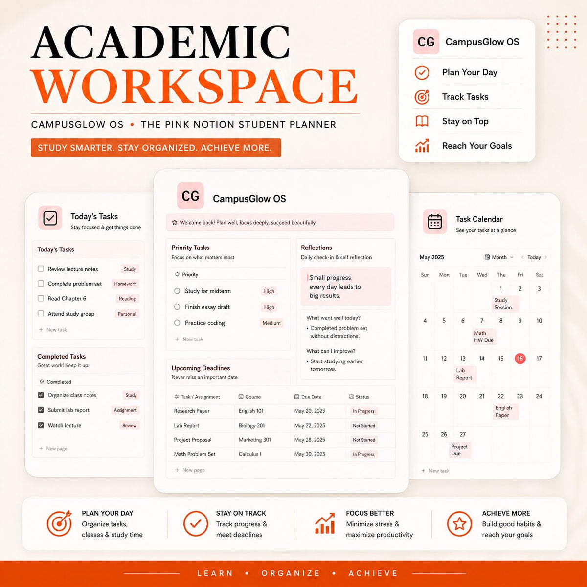 CampusGlow OS | Pink Notion Student Planner