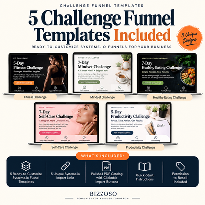Challenge Funnel Templates included designs and contents