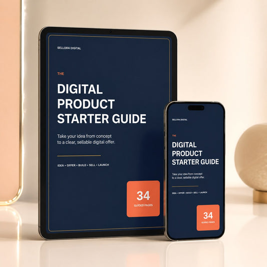 Digital Product Starter Guide Business Kit shown on a tablet and phone