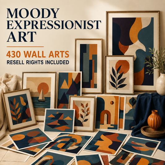 Moody Expressionist Art wall art collection overview with resell rights included