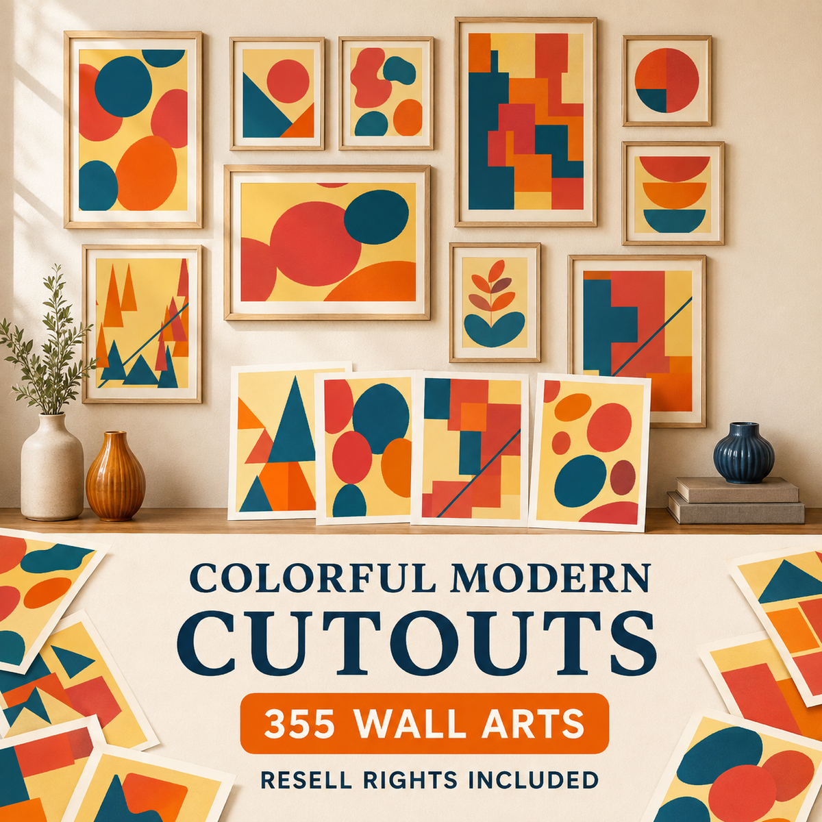 Colorful Modern Cutouts wall art collection overview with resell rights included