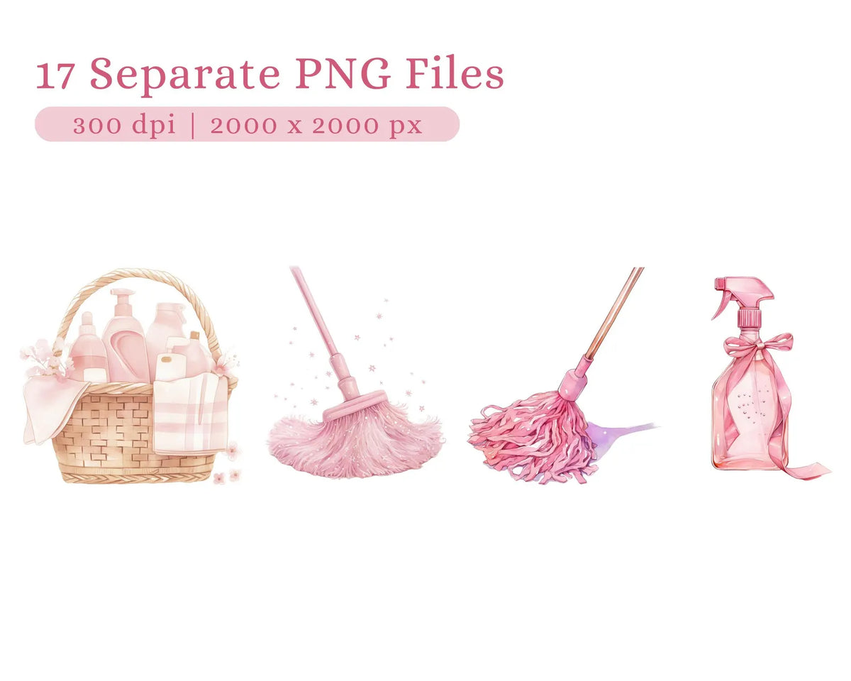 17 Cleaning Girl Clipart Bundle