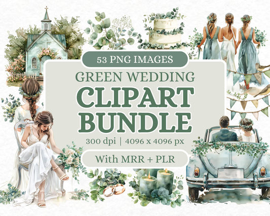53 Green Wedding Clipart Bundle