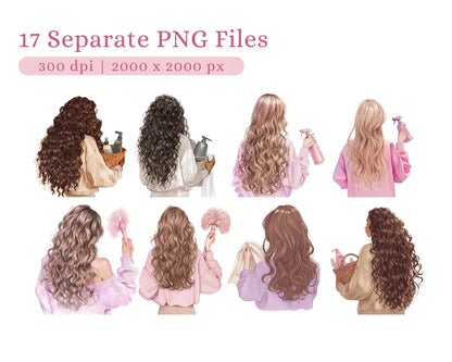 17 Cleaning Girl Clipart Bundle