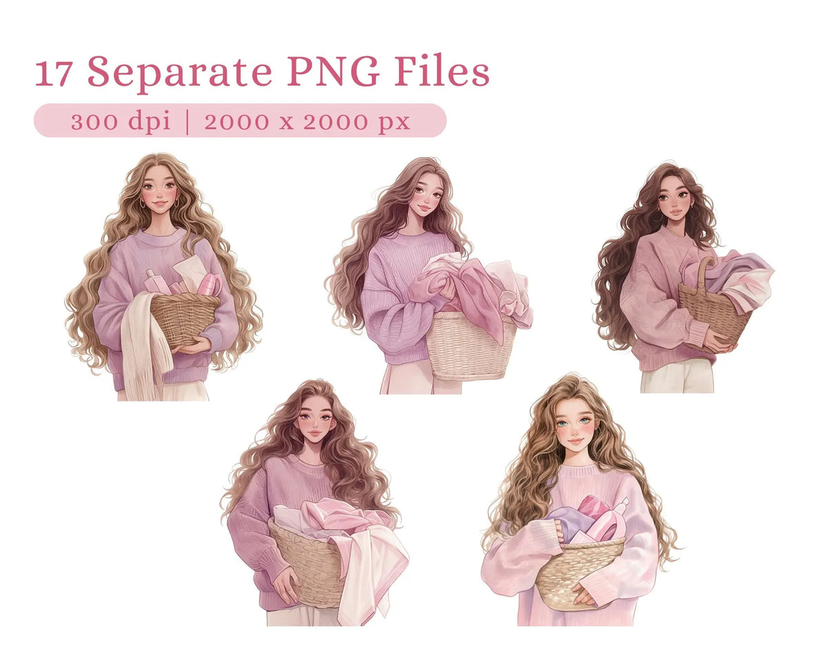 17 Cleaning Girl Clipart Bundle
