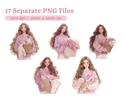 17 Cleaning Girl Clipart Bundle